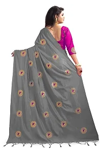 NOTABILIA Women's Banarasi Silk Saree With Unstitched Blouse Piece (Grey)-thumb2