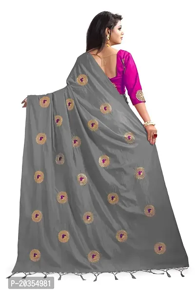 NOTABILIA Women's Banarasi Silk Saree With Unstitched Blouse Piece (Grey)-thumb3