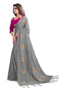 NOTABILIA Women's Banarasi Silk Saree With Unstitched Blouse Piece (Grey)-thumb1