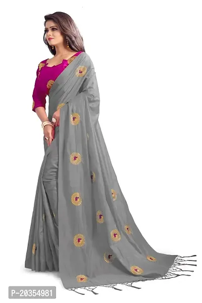 NOTABILIA Women's Banarasi Silk Saree With Unstitched Blouse Piece (Grey)-thumb2