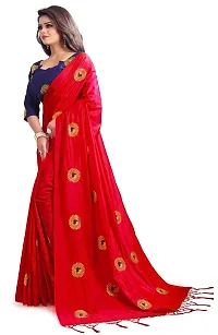 NOTABILIA Women's Banarasi Silk Saree With Unstitched Blouse Piece (Red)-thumb1