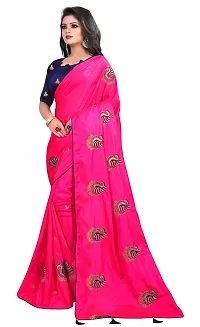 NOTABILIA Women's Embroidered Silk Saree With Unstitched Blouse Piece (Green) (Pink)-thumb1