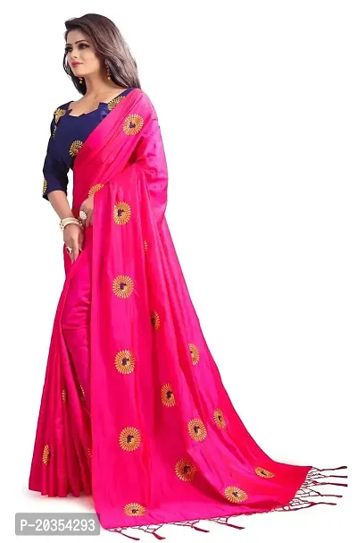 DESFELI Women's Silk Saree With Unstitched Blouse Piece (Pink)-thumb2