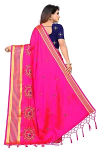 NOTABILIA Women's Embroidered Work Silk Saree With Unstitched Blouse Piece (Pink)-thumb2