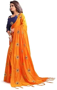 NOTABILIA Women's Banarasi Silk Saree With Unstitched Blouse Piece (Orange)-thumb1