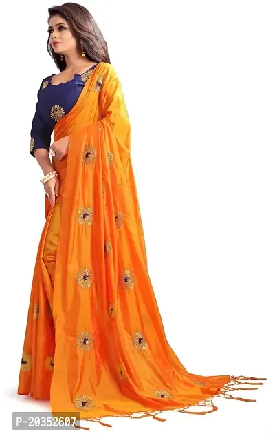 NOTABILIA Women's Banarasi Silk Saree With Unstitched Blouse Piece (Orange)-thumb2