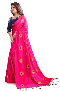 NOTABILIA Women's Banarasi Silk Saree With Unstitched Blouse Piece (Pink)-thumb1