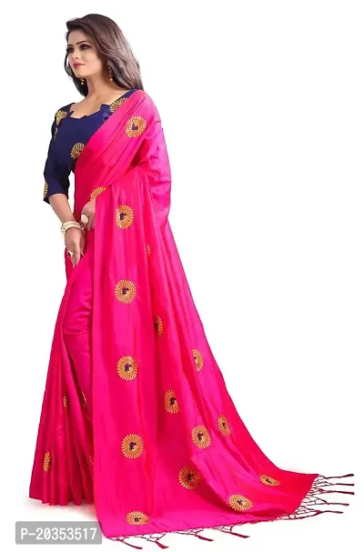 NOTABILIA Women's Banarasi Silk Saree With Unstitched Blouse Piece (Pink)-thumb2