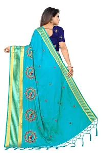 NOTABILIA Women's Embroidered Work Silk Saree With Unstitched Blouse Piece (Rama)-thumb2