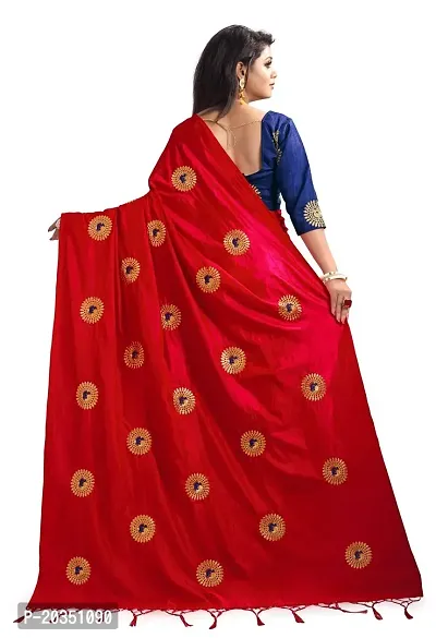 NOTABILIA Women's Banarasi Silk Saree With Unstitched Blouse Piece (Red)-thumb3