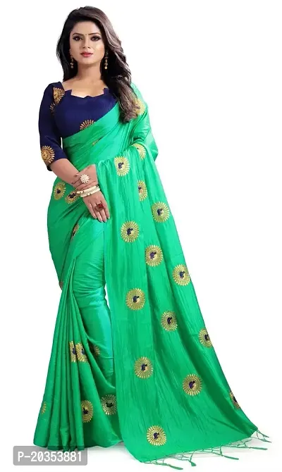 NOTABILIA Women's Banarasi Silk Saree With Unstitched Blouse Piece (Green)