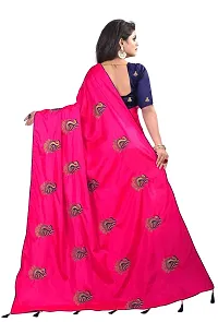 NOTABILIA Women's Embroidered Silk Saree With Unstitched Blouse Piece (Green) (Pink)-thumb2