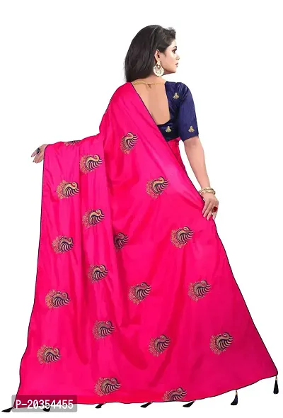 NOTABILIA Women's Embroidered Silk Saree With Unstitched Blouse Piece (Green) (Pink)-thumb3