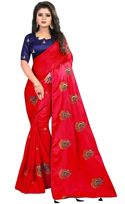 NOTABILIA Women's Embroidered Silk Saree With Unstitched Blouse Piece