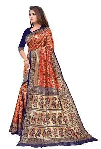 DESFELI Self Design Kanjivaram Cotton Art Silk Saree With Blouse Piece (Blue.Red)-thumb1