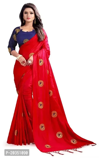 NOTABILIA Women's Banarasi Silk Saree With Unstitched Blouse Piece (Red)