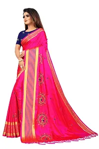 NOTABILIA Women's Embroidered Work Silk Saree With Unstitched Blouse Piece (Pink)-thumb1