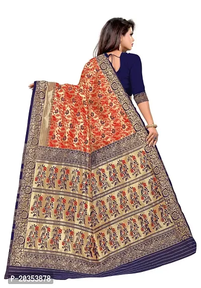 DESFELI Self Design Kanjivaram Cotton Art Silk Saree With Blouse Piece (Blue.Red)-thumb3