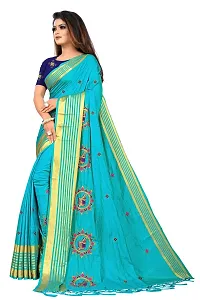 NOTABILIA Women's Embroidered Work Silk Saree With Unstitched Blouse Piece (Rama)-thumb1