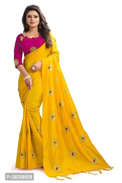 NOTABILIA Women's Banarasi Silk Saree With Unstitched Blouse Piece (Yellow)