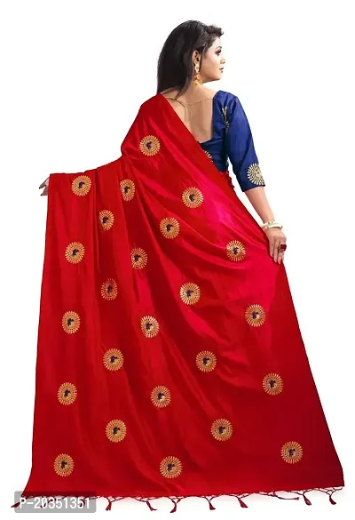 DESFELI Women's Silk Saree With Unstitched Blouse Piece (Red)-thumb3