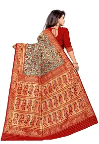 DESFELI Self Design Kanjivaram Cotton Art Silk Saree With Blouse Piece (Red.Blue)-thumb2