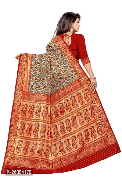 DESFELI Self Design Kanjivaram Cotton Art Silk Saree With Blouse Piece (Red.Blue)-thumb3