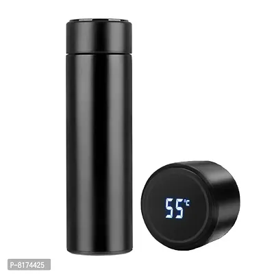 Stainless Steel Black Double Walled Vacuum Insulated 500ml Bottle with LED Temperature Display(500ml, Black)-thumb0