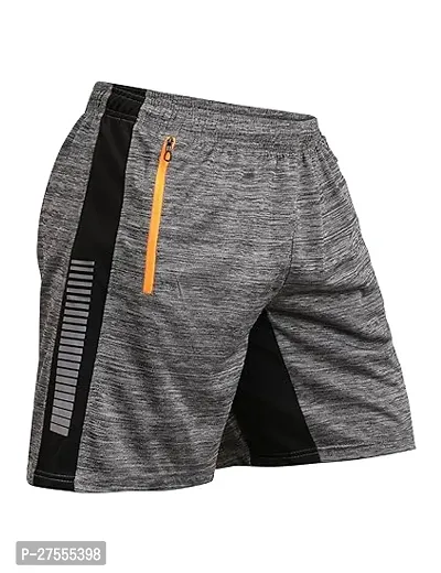 Stylish Grey Nylon Solid Regular Shorts For Men-thumb0