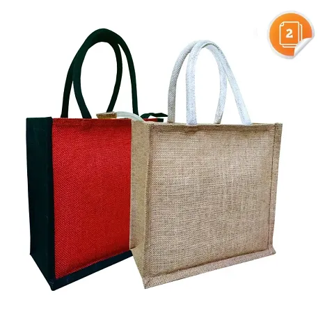 solid colour jute lunch bags with zipper