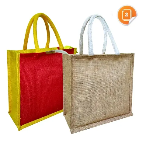 solid colour jute lunch bags with zipper