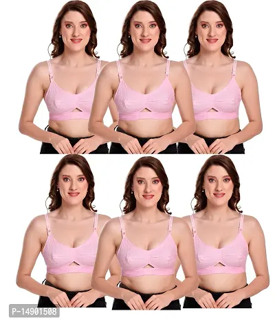 Women Poly Cotton B Cup Everyday Bra Set of 6 (White)-thumb0