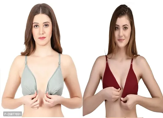 Stylish  B Cup Cotton Front Open Bras Set of 2