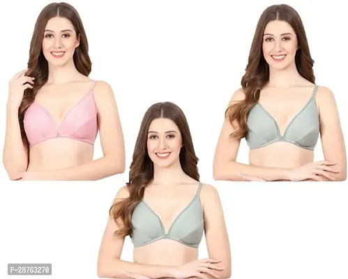 Stylish Multicoloured Cotton Solid Bras For Women Pack Of 3