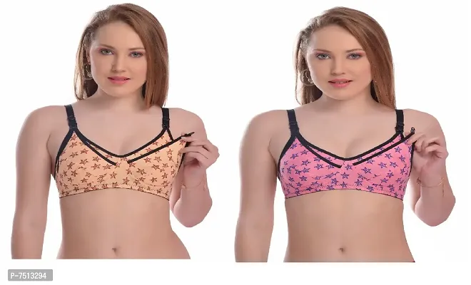 Stylish Polycotton Printed Maternity Bras For Women- Pack Of 2-thumb0