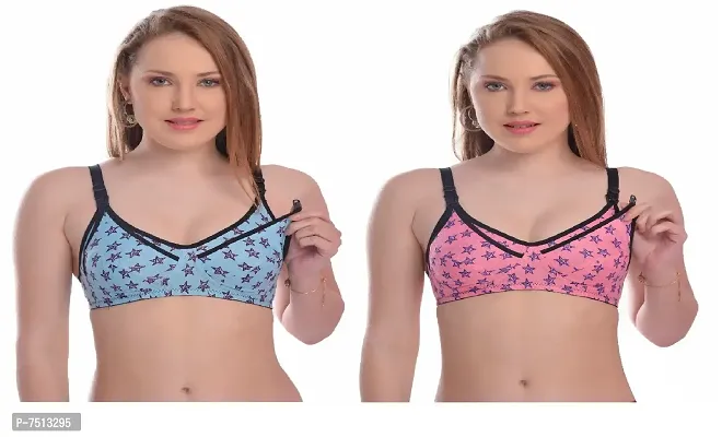 Stylish Polycotton Printed Maternity Bras For Women- Pack Of 2