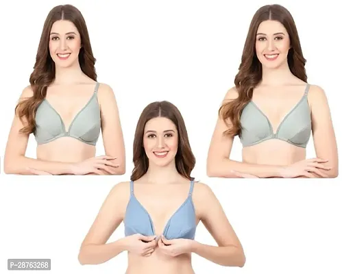 Stylish Multicoloured Cotton Solid Bras For Women Pack Of 3