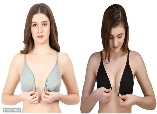 Stylish  B Cup Cotton Front Open Bras Set of 2