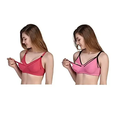 Desiprime Poly Cotton C Cup Feeding Bra Set of 2 (Rani/Baby Pink)