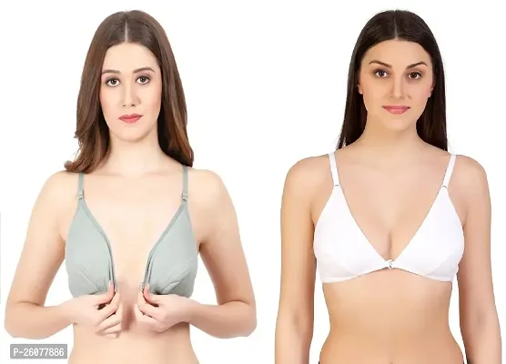 Stylish  B Cup Cotton Front Open Bras Set of 2-thumb0