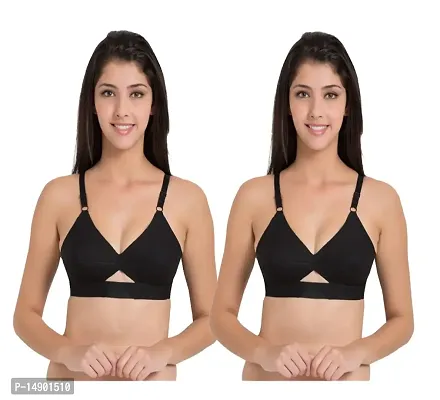 Women Poly Cotton B Cup Everyday Bra Set of 2 (Black)-thumb0