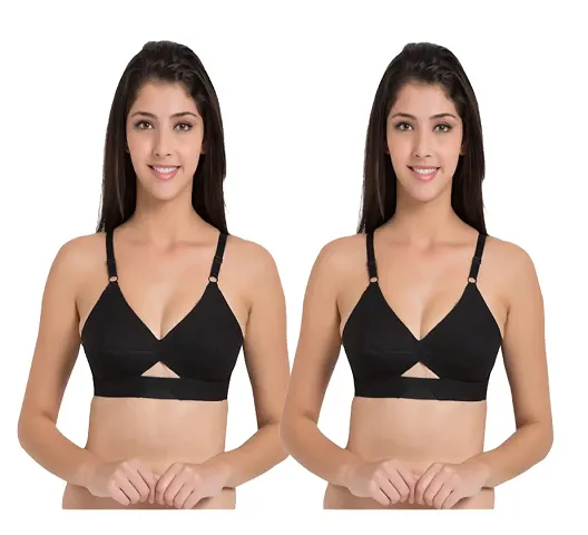 Women Poly B Cup Everyday Bra Set of 2 (Black)