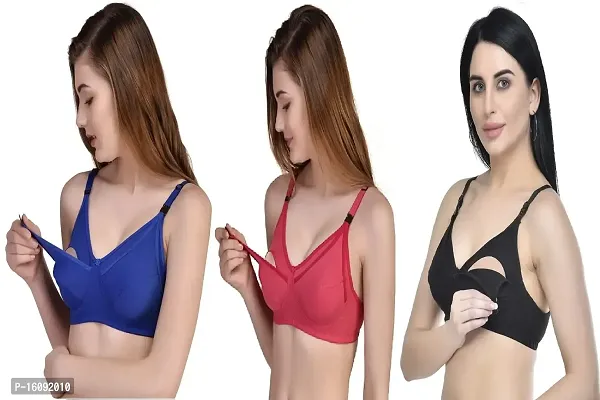 Zourt Poly Cotton B Cup Feeding Bra Set of 3