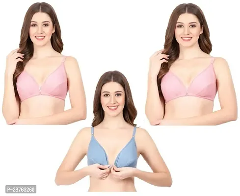 Stylish Multicoloured Cotton Solid Bras For Women Pack Of 3