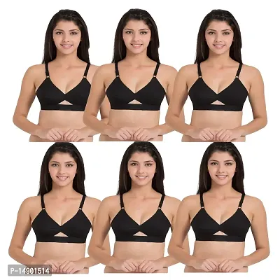 Women Poly Cotton B Cup Everyday Bra Set of 6 (Black)-thumb0