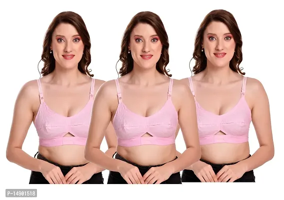 Women Poly Cotton B Cup Everyday Bra Set of 3 (Light Pink)-thumb0