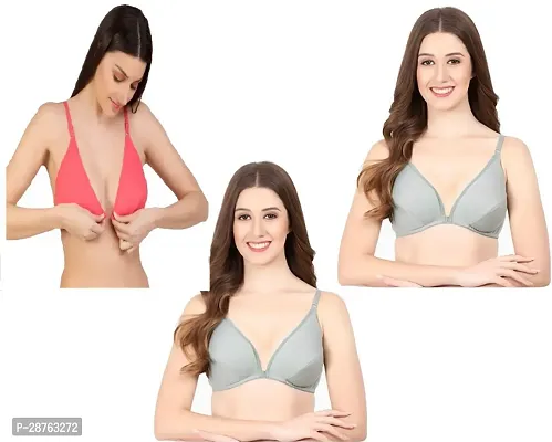 Stylish Multicoloured Cotton Solid Bras For Women Pack Of 3-thumb0