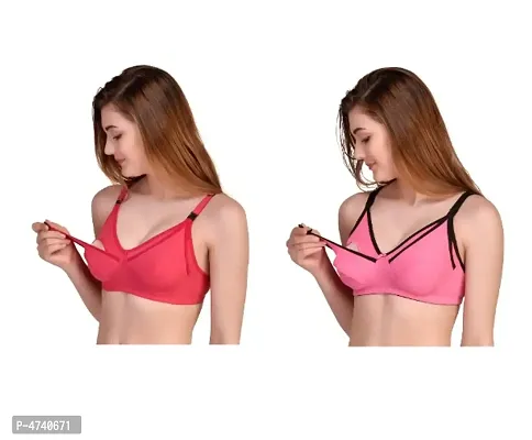 C Cup Poly Cotton Feeding Bra Set of 2 (Pink/Red)