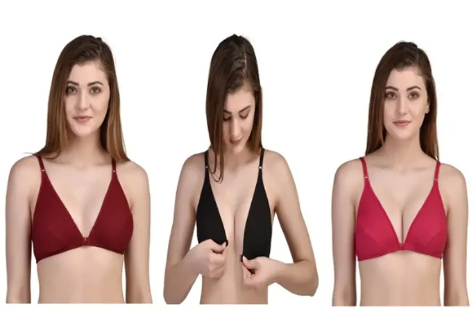 Needytime Poly B Cup Front Closer Bra Set of 3 (Black/Maroon/Rani)