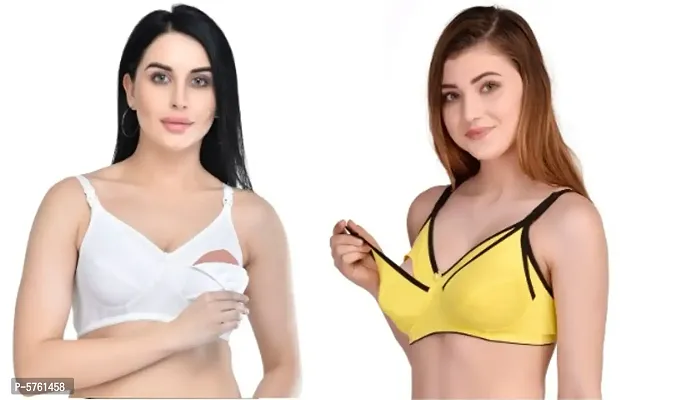 Needytime C Cup Poly Cotton Feeding Bra Set of 2 (White/Yellow)-thumb0